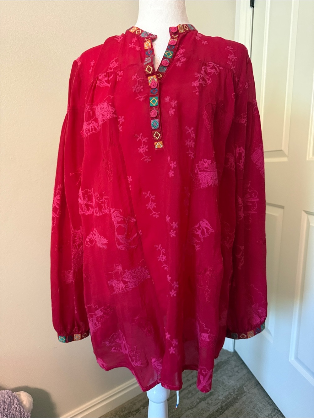 Johnny Was Bright Fuchsia Embroidered Tunic Top